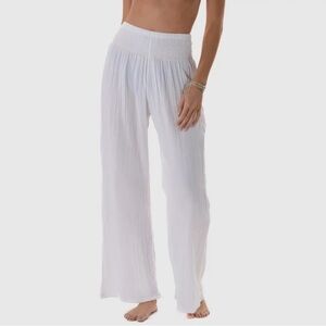 White Cotton Wide-Leg Pants